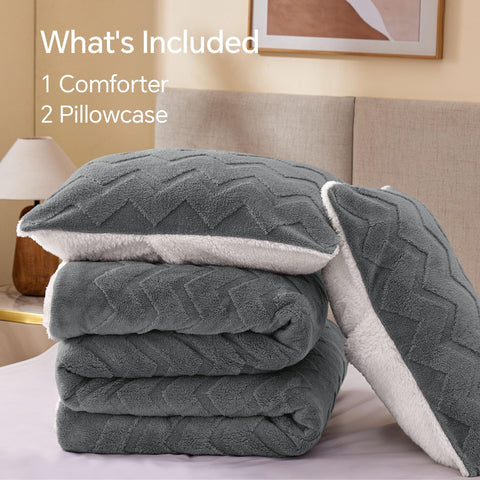 BEDELITE lifestyle bedroom scene showing grey comforter creating calm, coordinated decor