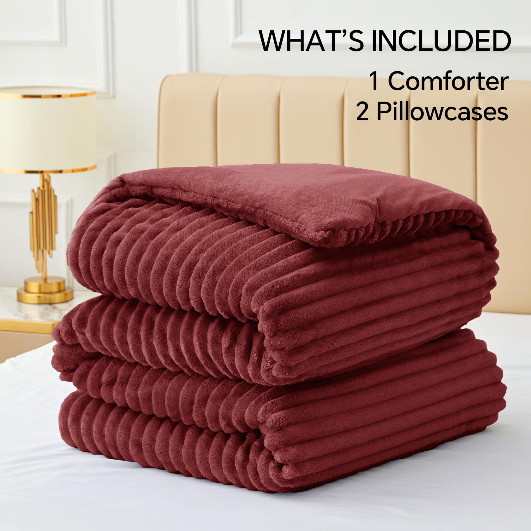 BEDELITE folded comforter with label showing OEKO-TEX certification and care