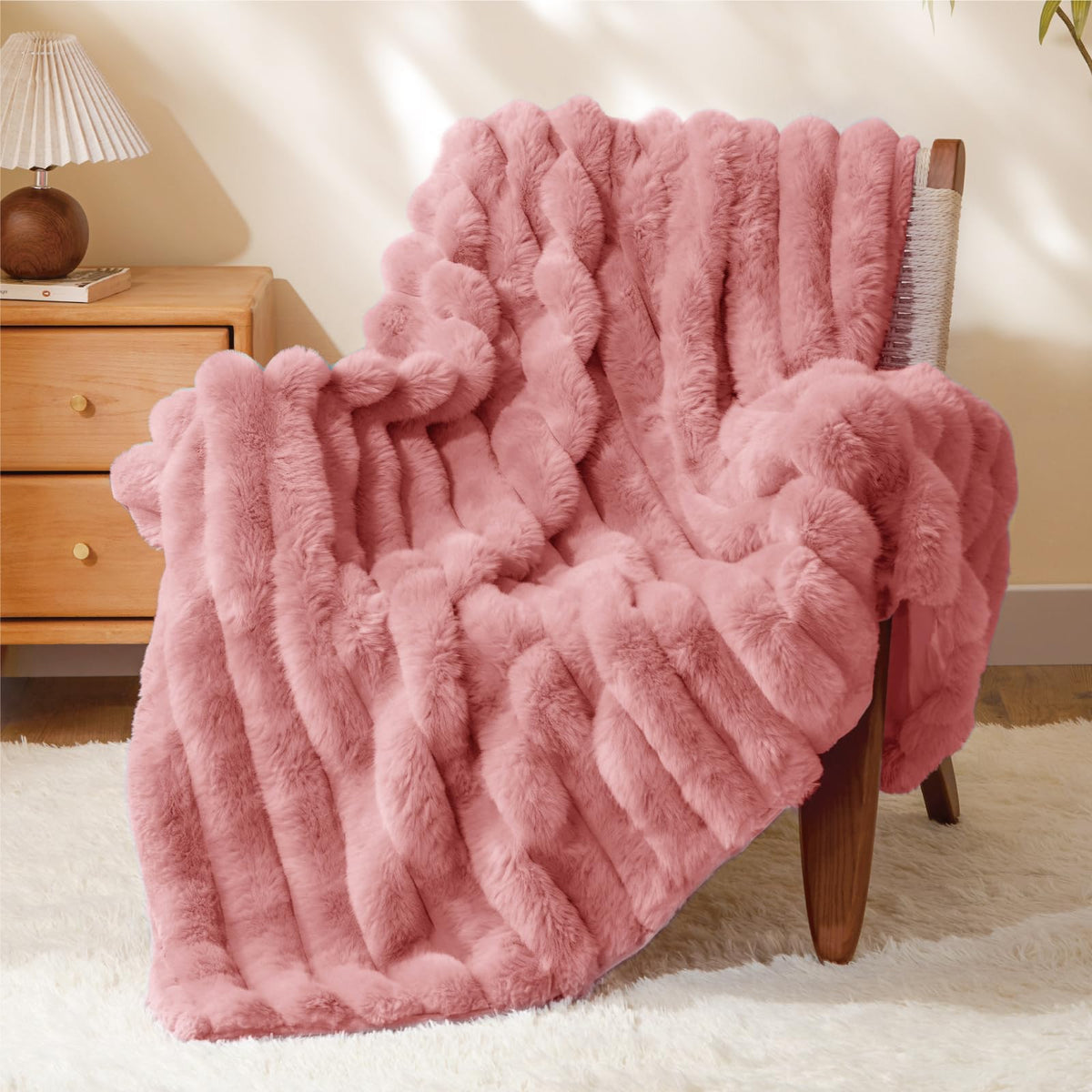 BEDELITE pink throw front view shows plush look and cozy appeal