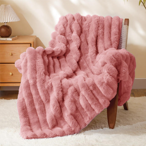 BEDELITE pink throw front view shows plush look and cozy appeal