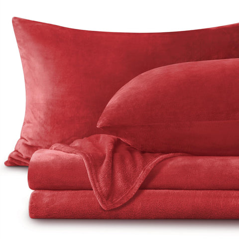 BEDELITE front packaging of red queen flannel set shows included pieces and warmth