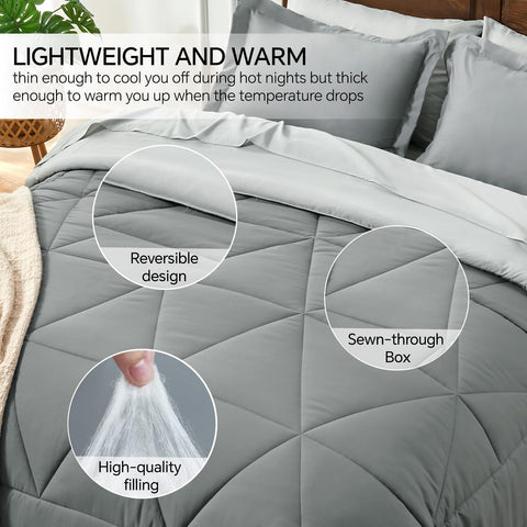 BEDELITE reversible comforter flipped to show both dark grey sides and styling options
