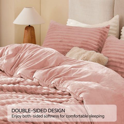BEDELITE comforter on queen bed comparing drape and scale for proper fit
