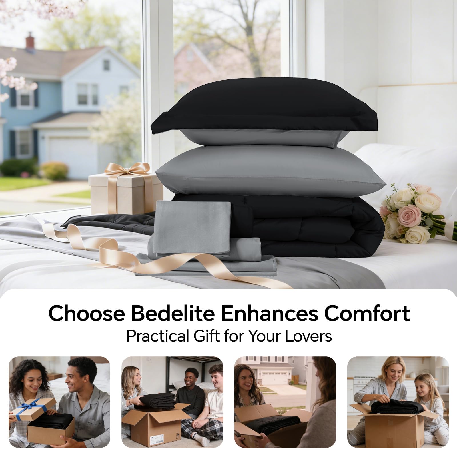 BEDELITE queen comforter next to ruler for scale demonstrating generous 88x88 coverage