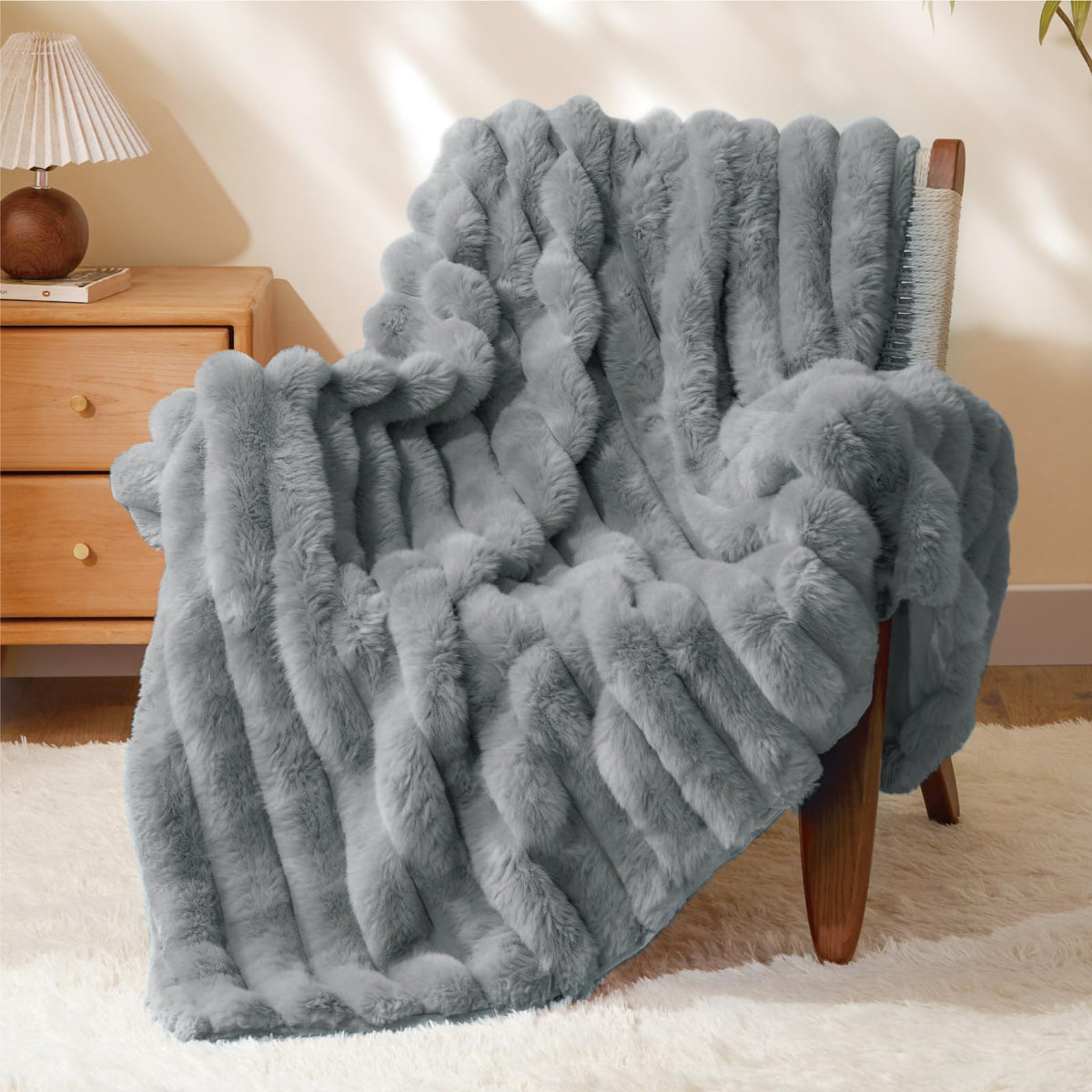 BEDELITE front view of throw on couch shows plush comfort
