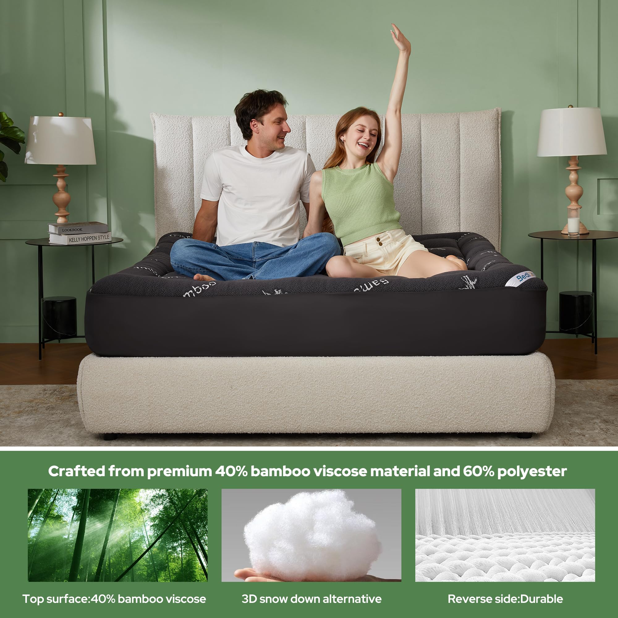 BEDLORE corner with deep elastic pocket demonstrating secure mattress fit