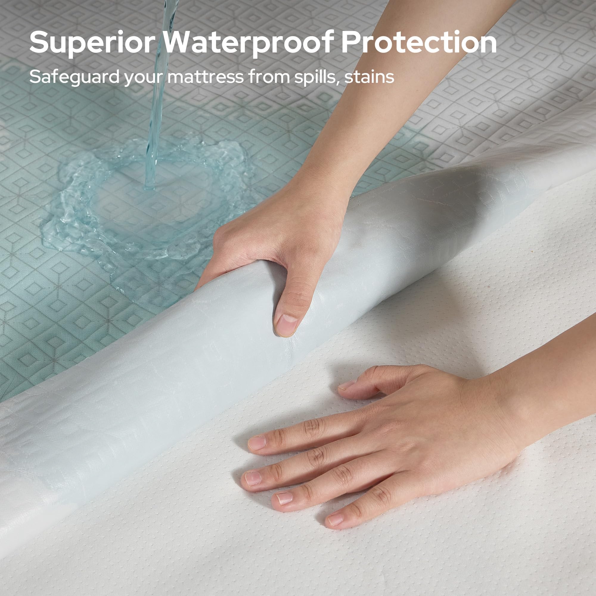 BEDLORE deep pocket fit demonstration securing protector to mattress