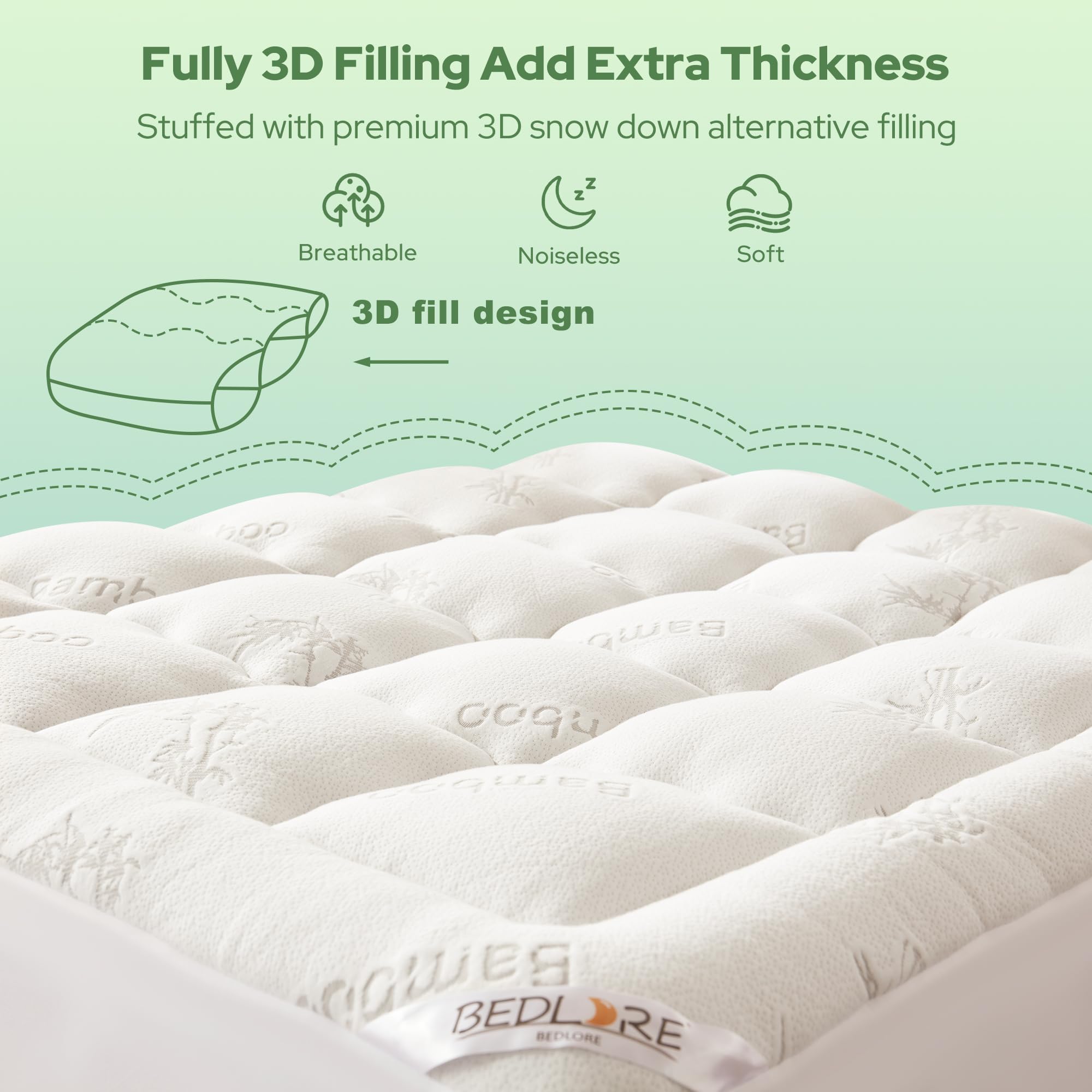 BEDLORE detailed stitching and loft illustrating durable cushioning