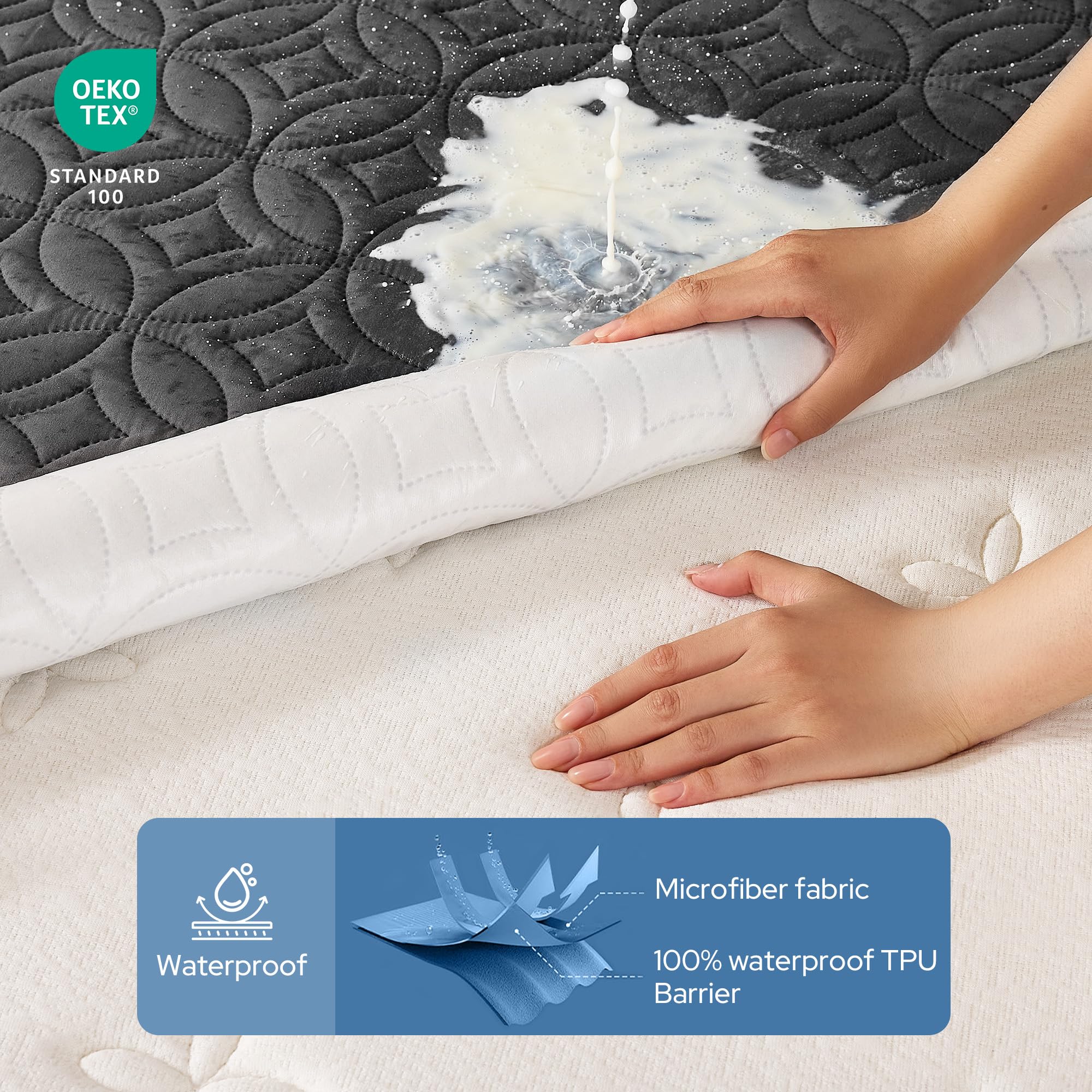 BEDLORE elastic skirt hugging a deep mattress up to 18 inches for secure fit