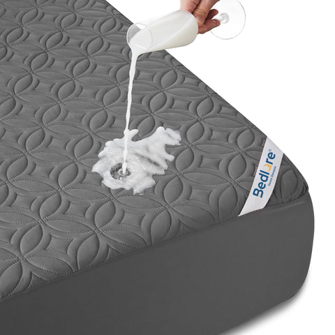 BEDLORE front view of protector packaging showing full-size and benefits