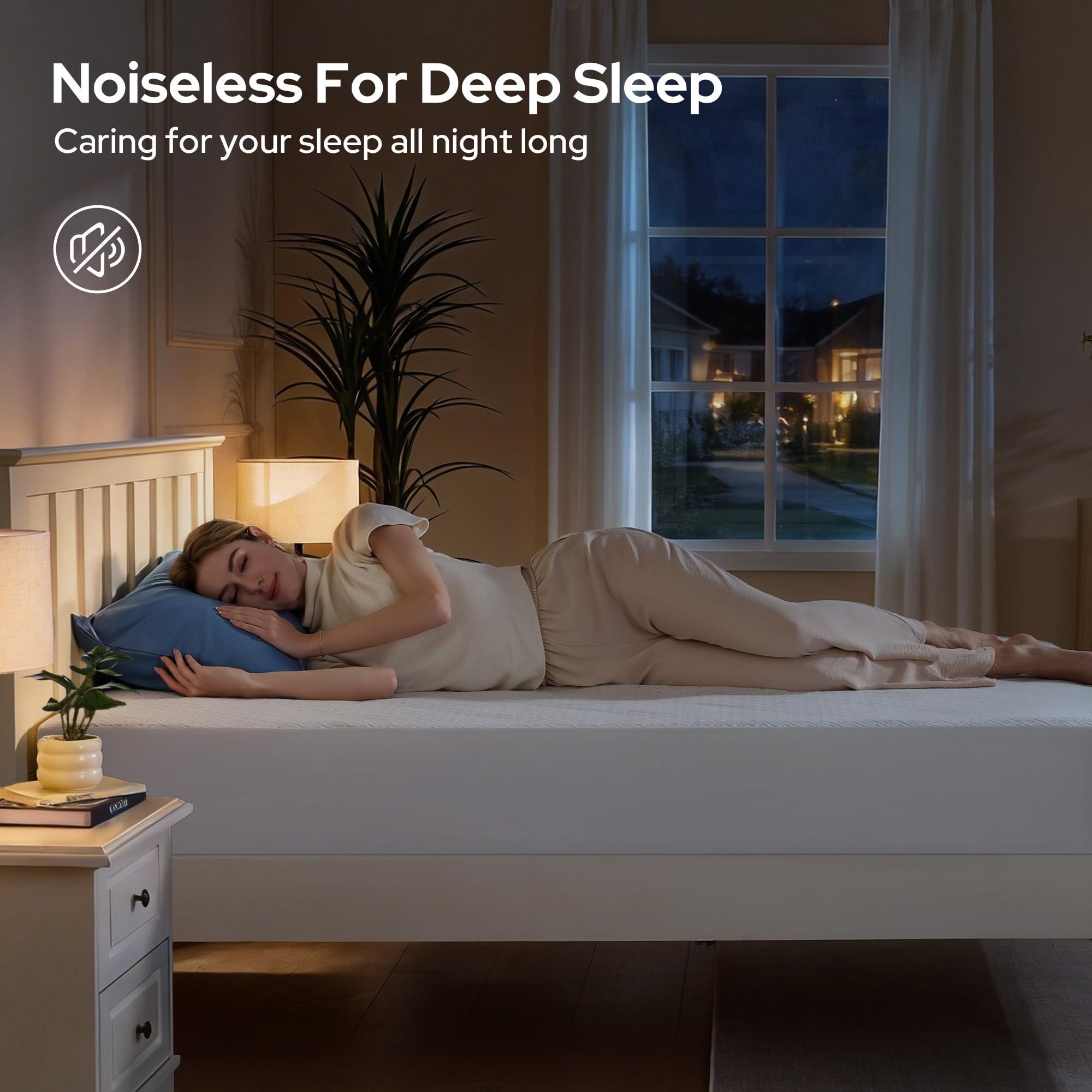 BEDLORE lifestyle bedroom scene illustrating quiet, protected sleep environment