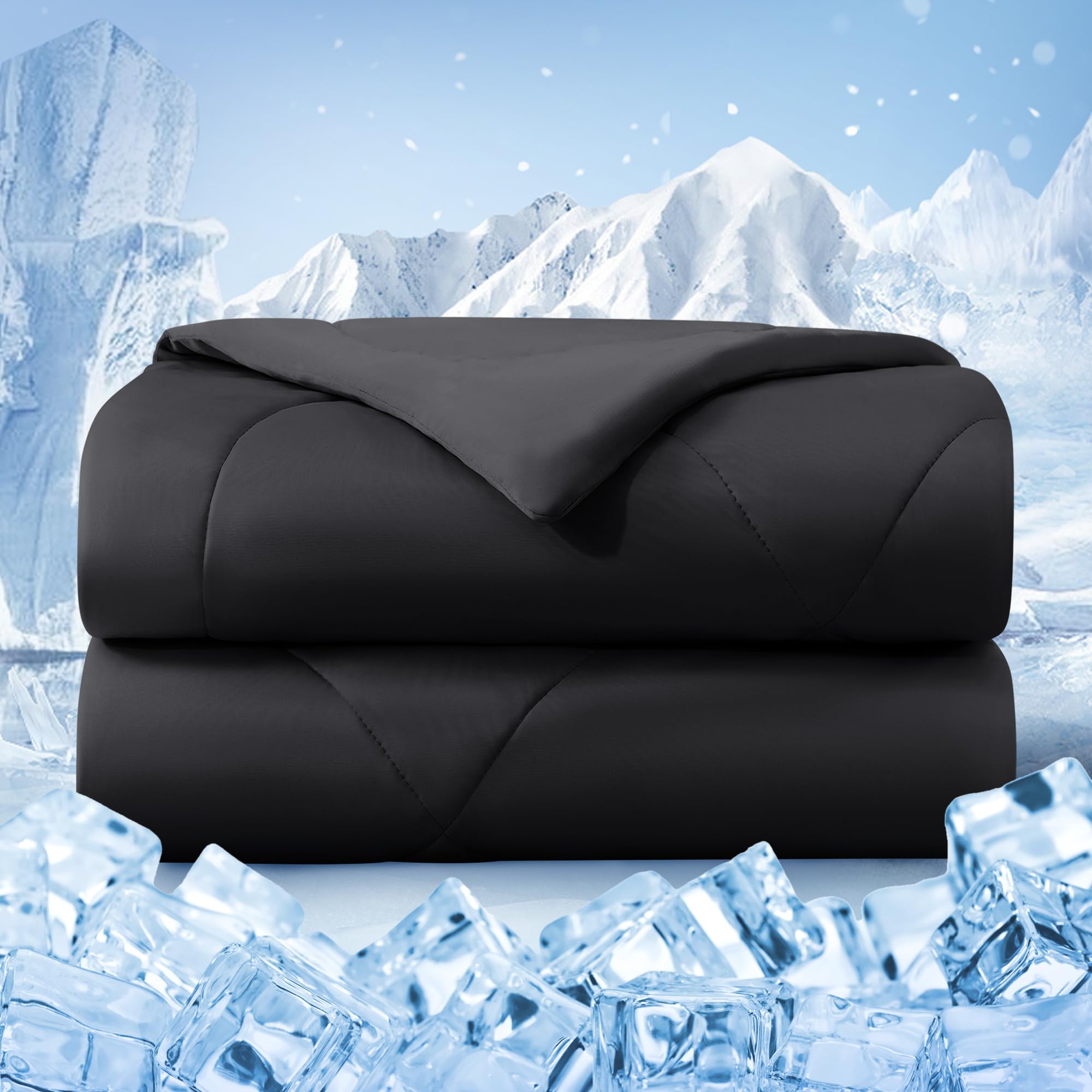 bedsmile front view queen comforter showing full bed coverage and cooling benefit