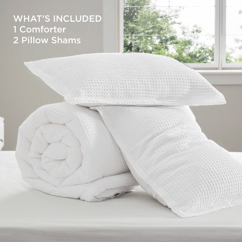 Bedsure comforter laid out to show 90x90 queen size and coverage