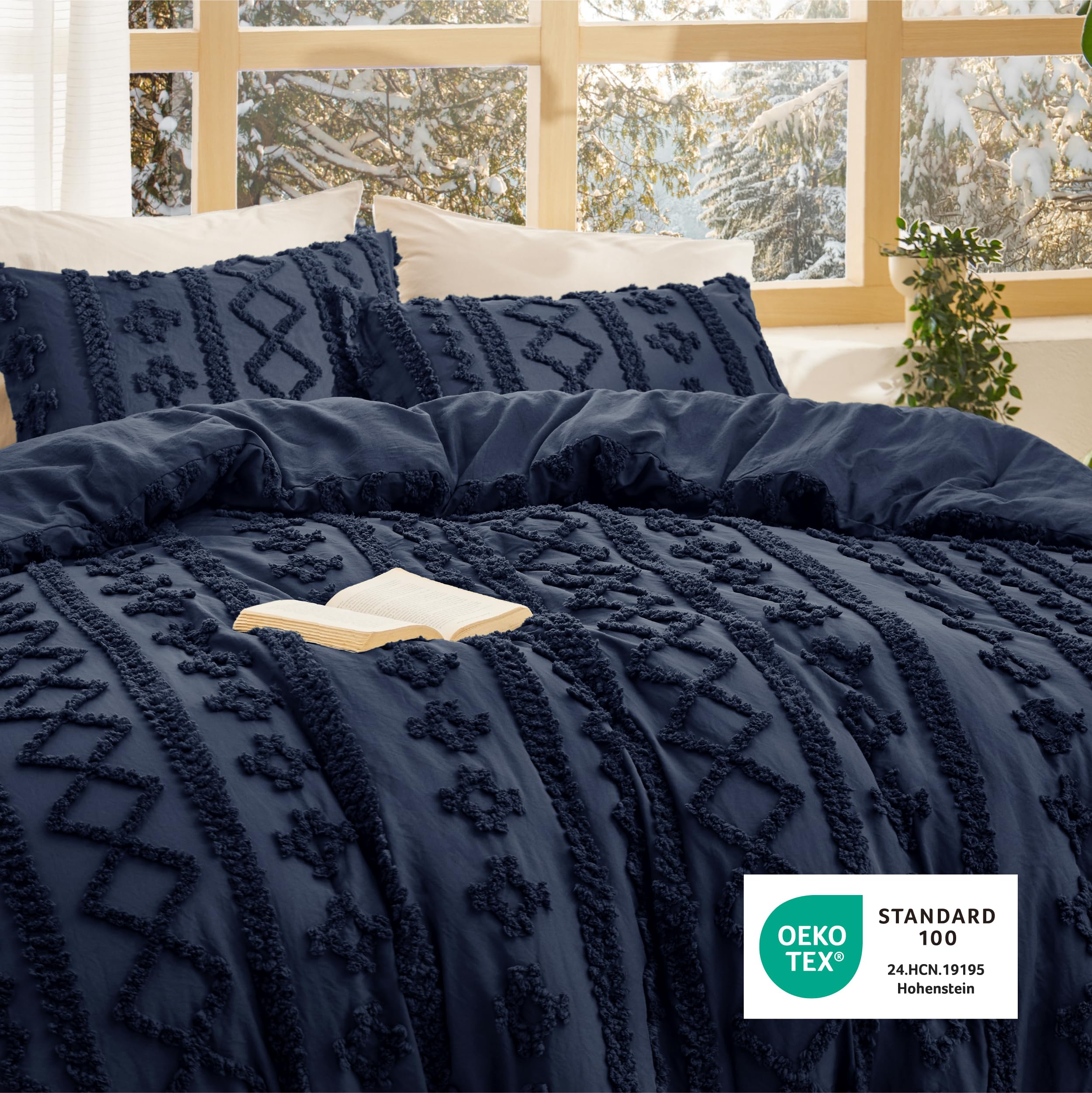 Bedsure comforter on made bed in room illustrating cozy lifestyle and decor fit
