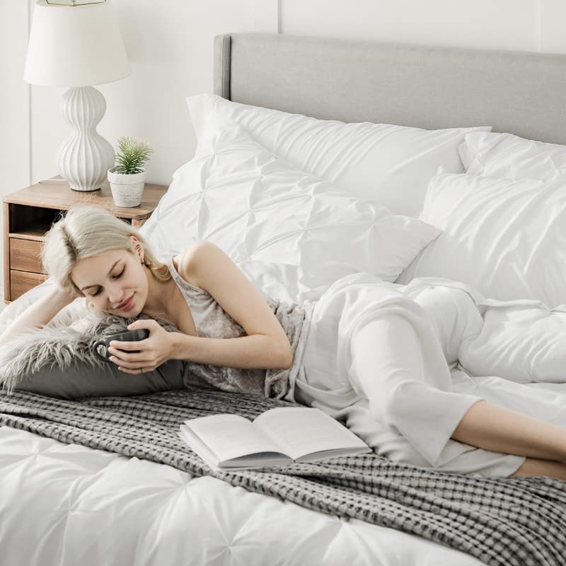 Bedsure styled bedroom scene showing white bedding elevating master bedroom ambiance