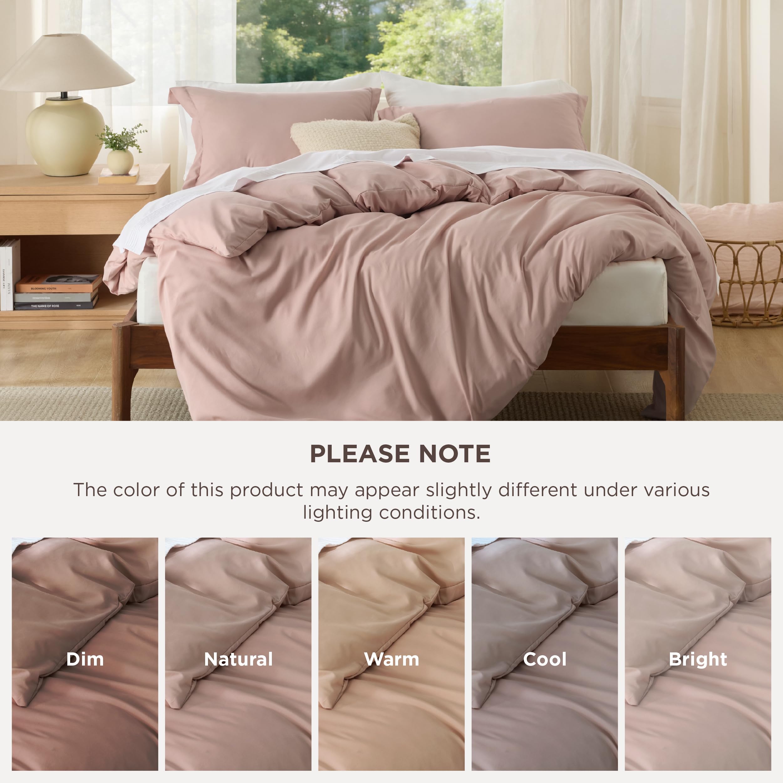 Bedsure styled bed in bedroom showcasing dusty rose color and cozy atmosphere