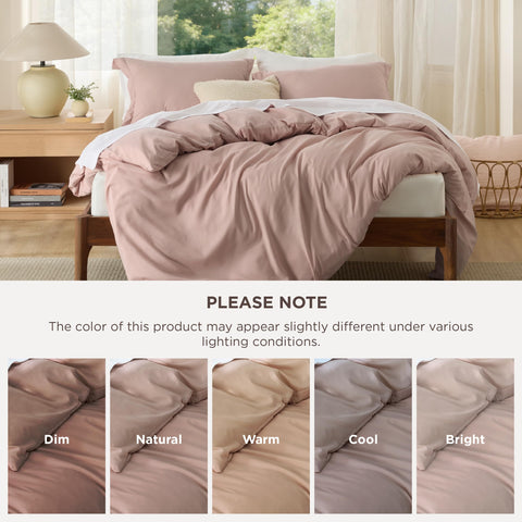 Bedsure styled bed in bedroom showcasing dusty rose color and cozy atmosphere
