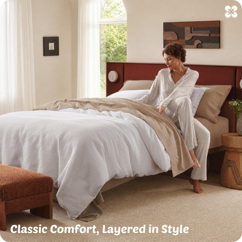 Bedsure styled bedroom with duvet set creating a cozy, layered interior scene