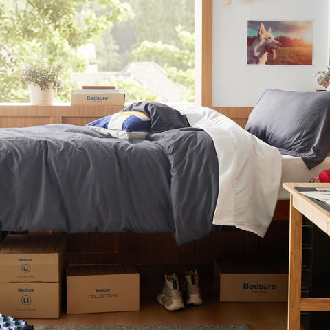 Bedsure styled dorm room with cover giving a relaxed modern look