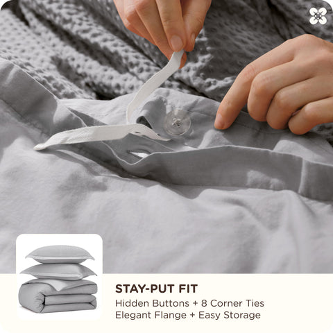 Bedsure grey duvet on styled bed demonstrating neutral look and guest-ready appeal