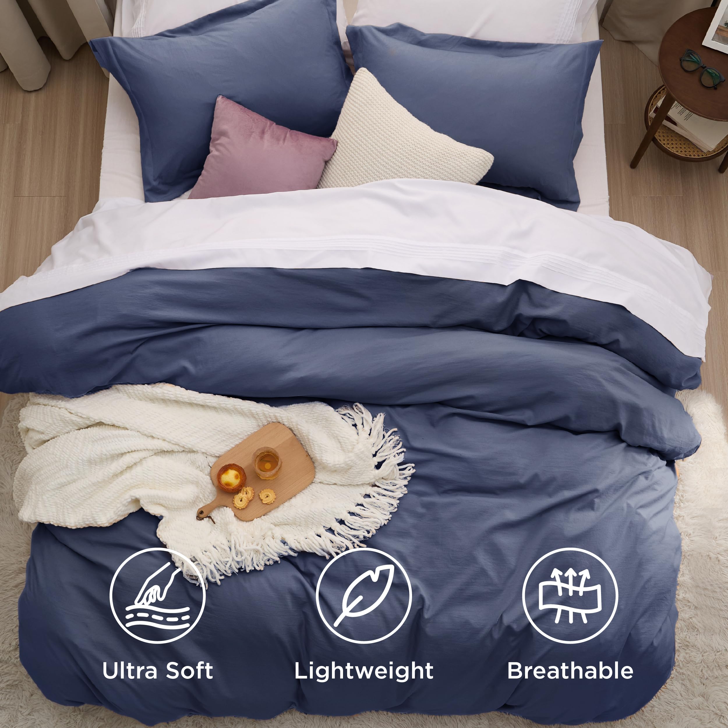 Bedsure full bed styled in a modern bedroom showing versatile navy decor coordination benefits