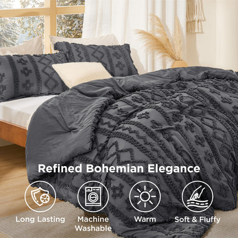 Bedsure styled bed in dark grey boho set creating inviting bedroom atmosphere