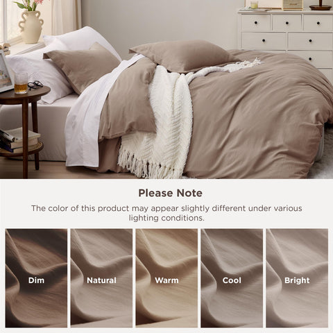 Bedsure styled bed in living room showing khaki versatility and decor appeal