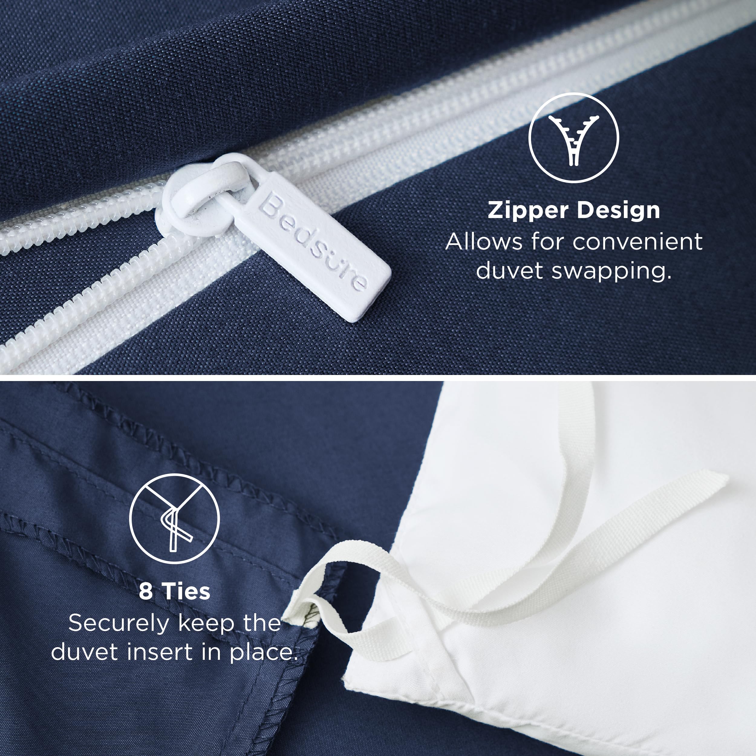 Bedsure styled on a master bed showcasing navy elegance in room