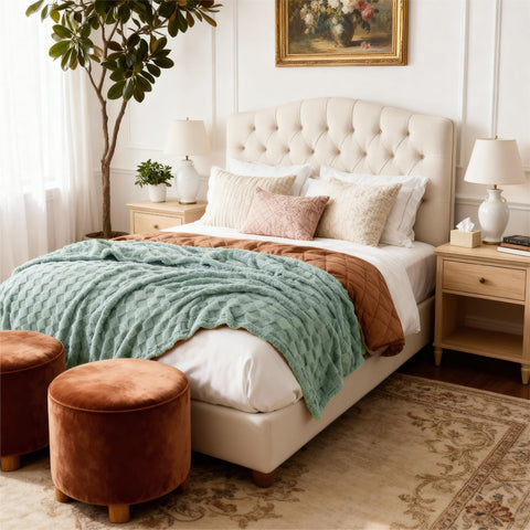 Bedsure lifestyle bedroom scene showing blanket enhancing calming sage decor