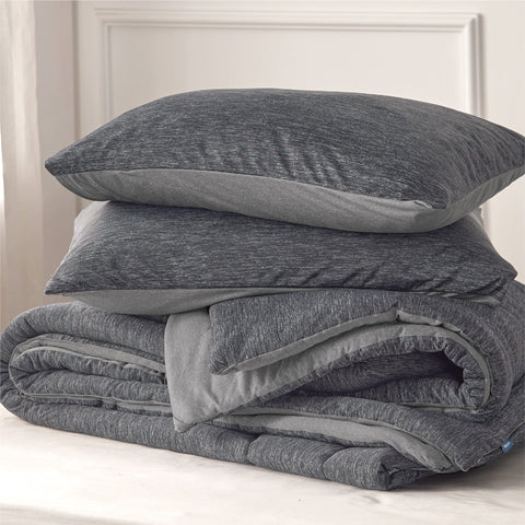 Bedsure bedroom lifestyle styled image showing calming dark grey bedding