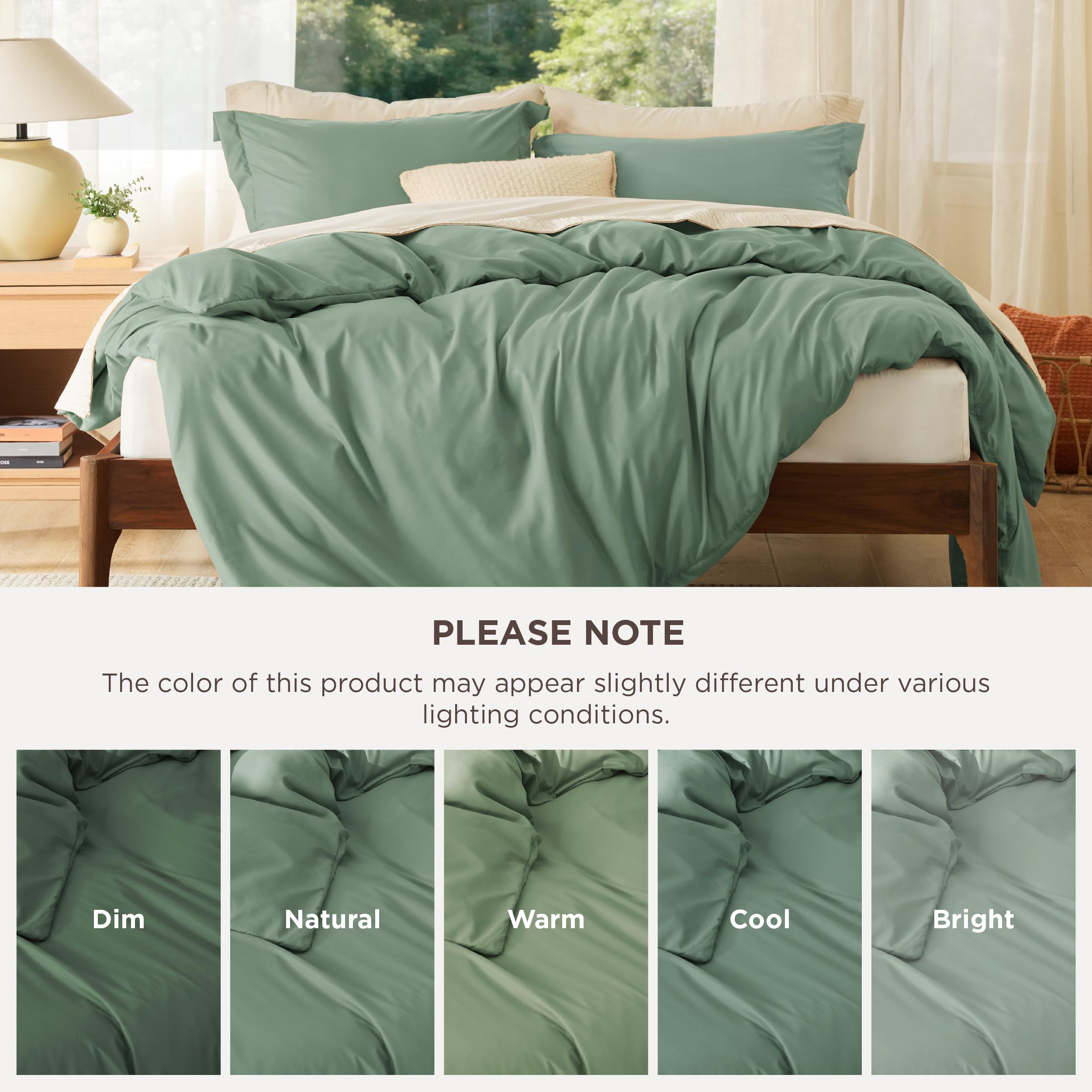 Bedsure bedding styled in bedroom showing sage green calming decor benefit