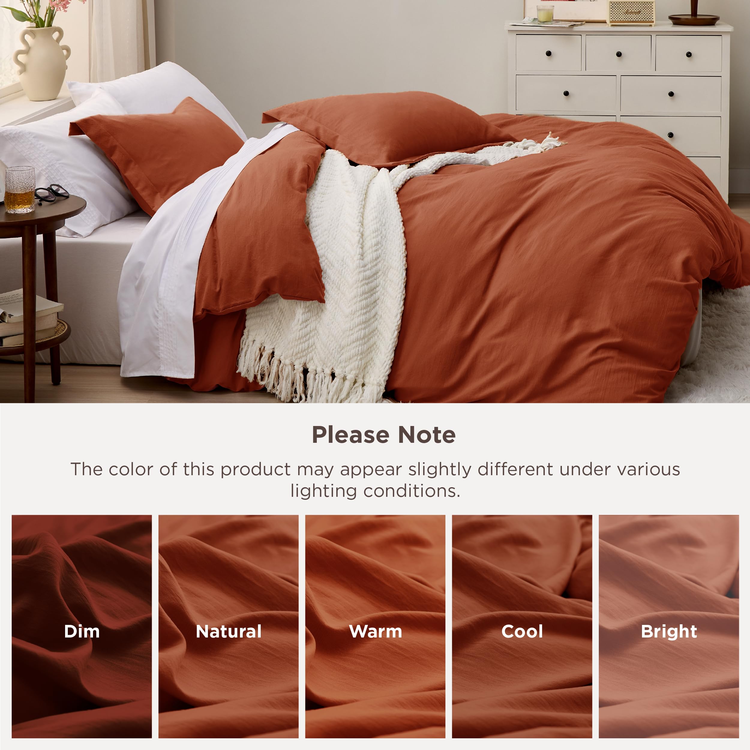 Bedsure styled bedroom scene with terracotta duvet creating warm inviting atmosphere