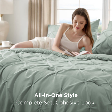Bedsure styled bedroom scene demonstrating calming sage green decor