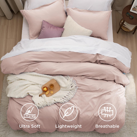 Bedsure styled bedroom scene with rose pink cover for a warm, coordinated decor look