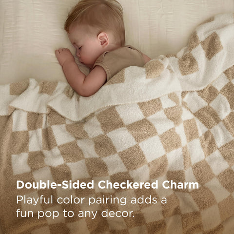 Bedsure beige folded next to a book to show 50x60 size scale
