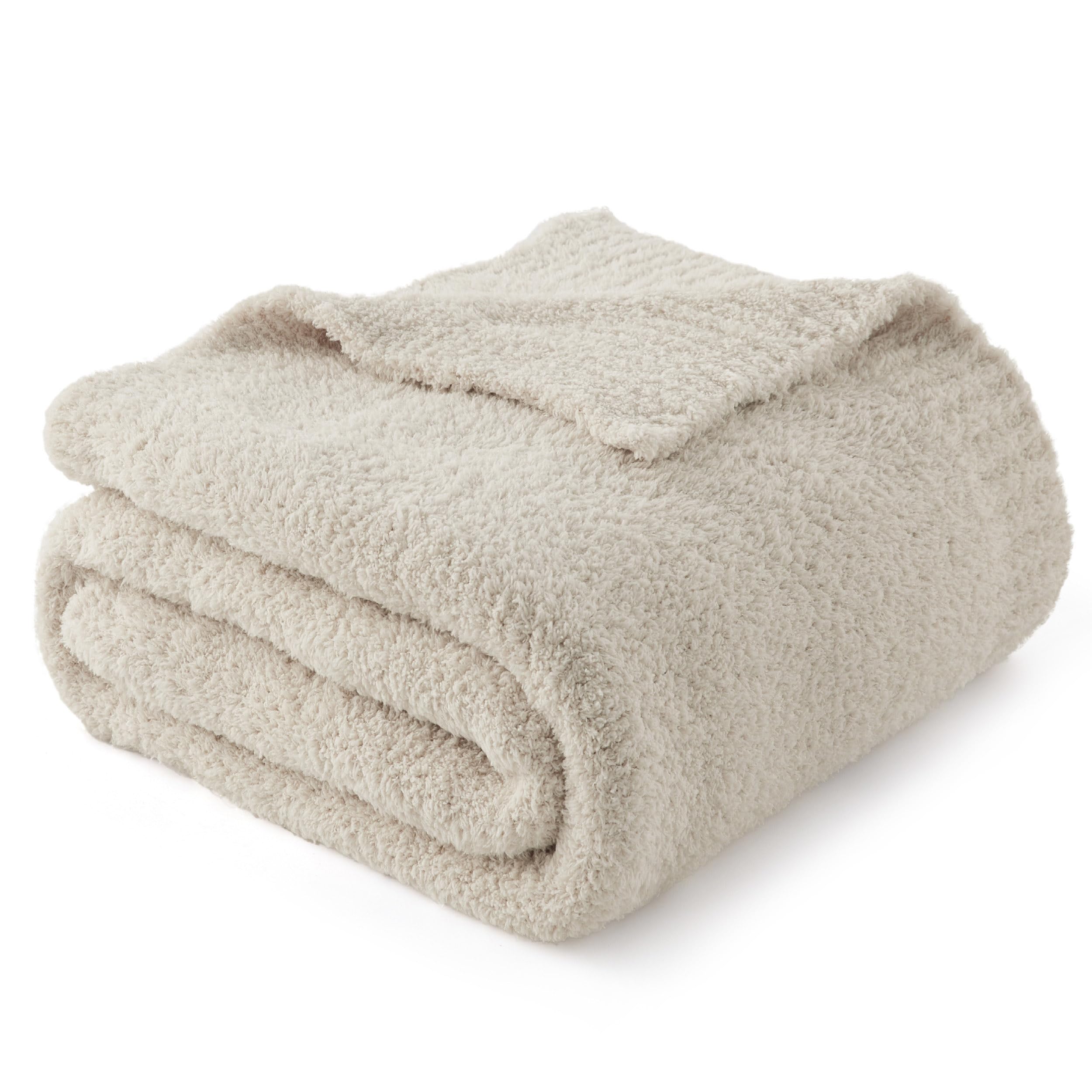 Bedsure front-folded throw showing neat edges and neutral tone, enhances living room style