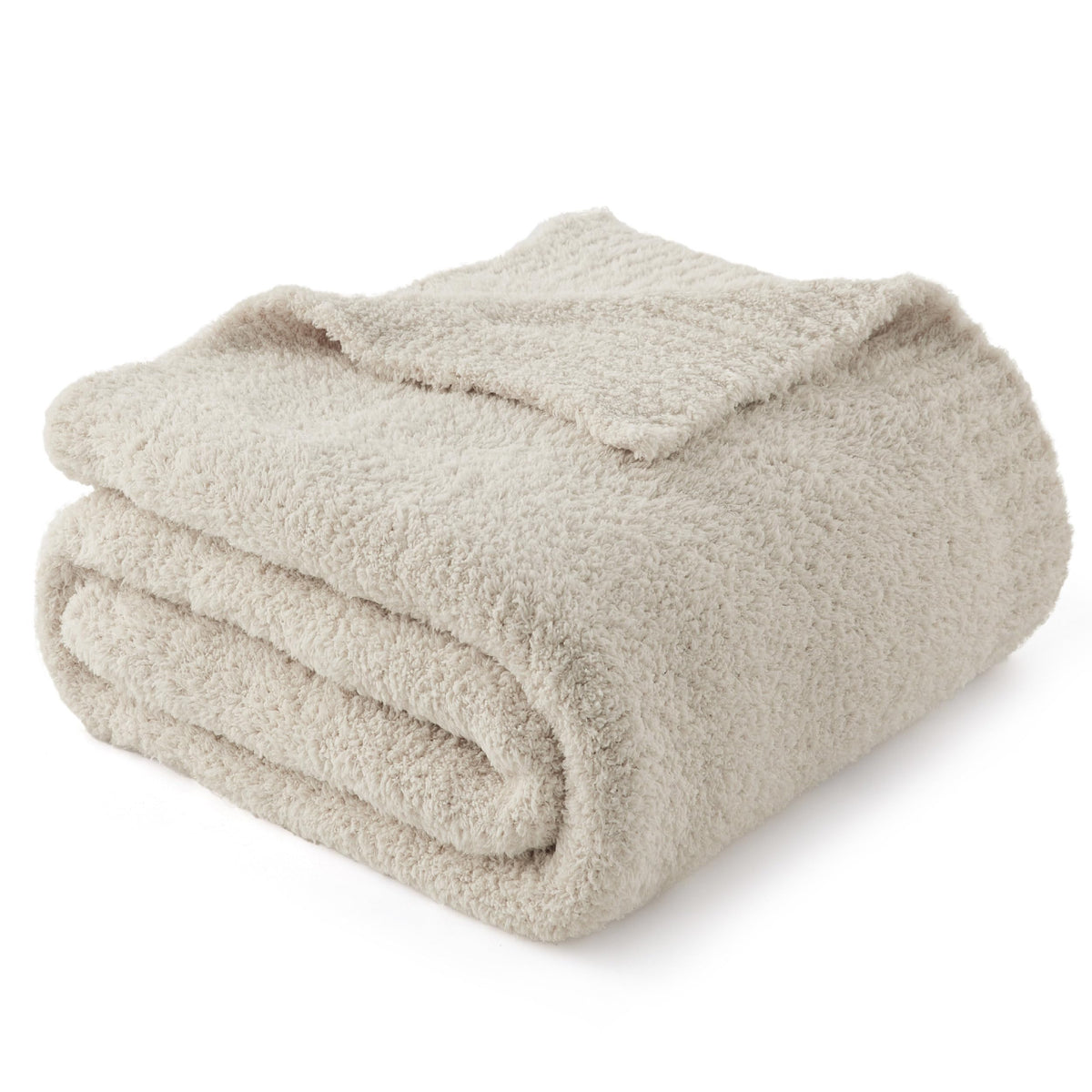 Bedsure front-folded throw showing neat edges and neutral tone, enhances living room style