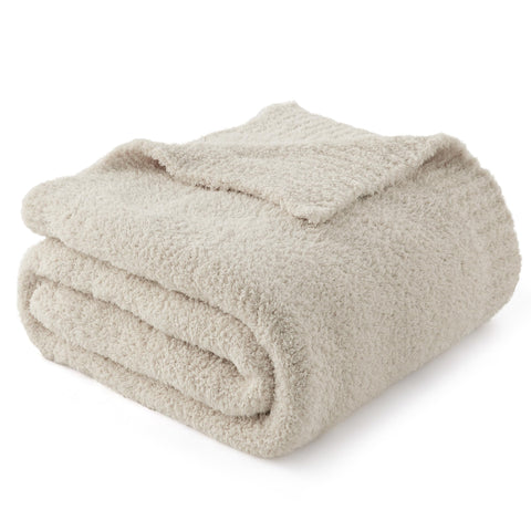 Bedsure front-folded throw showing neat edges and neutral tone, enhances living room style