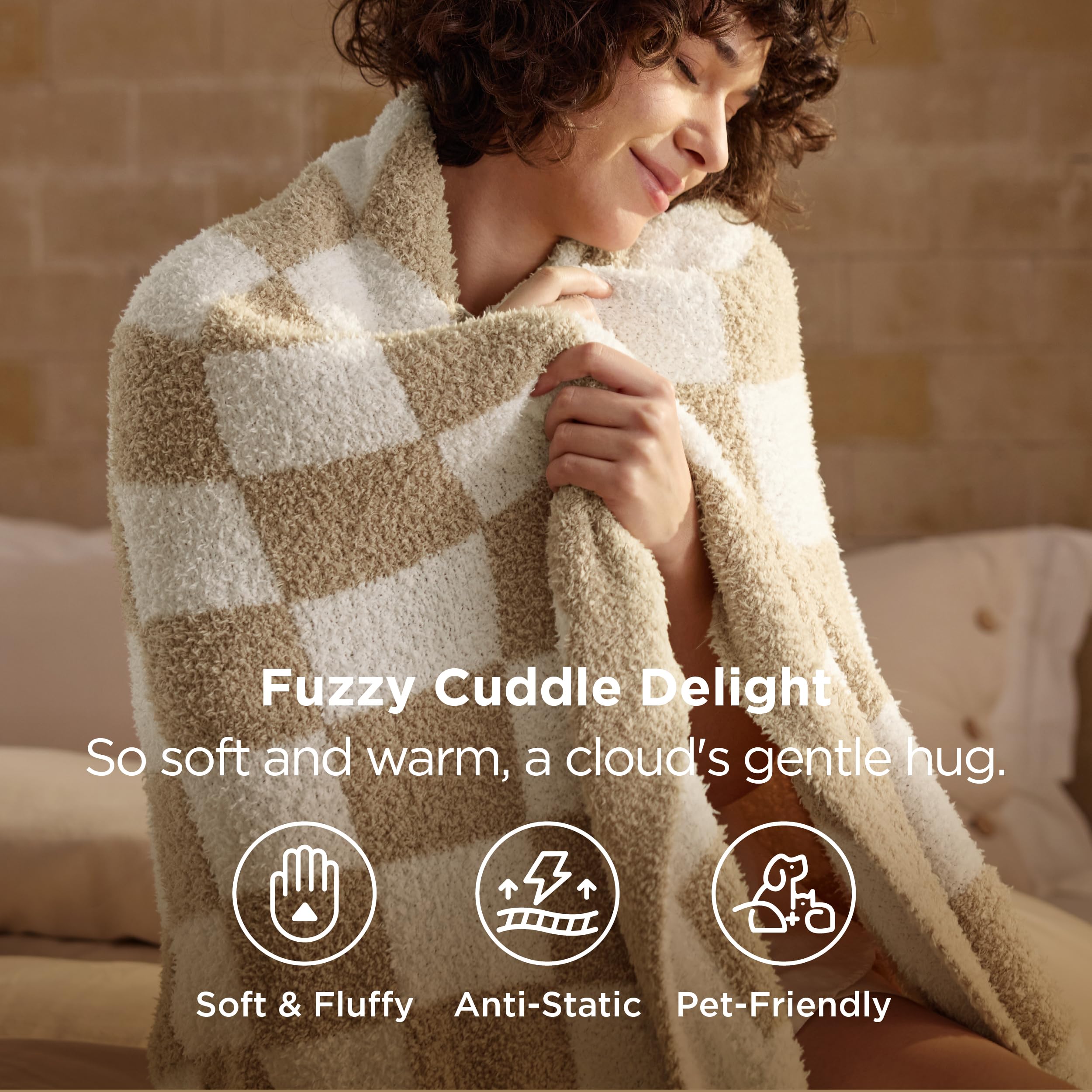 Bedsure beige close-up of knit texture highlighting plush softness