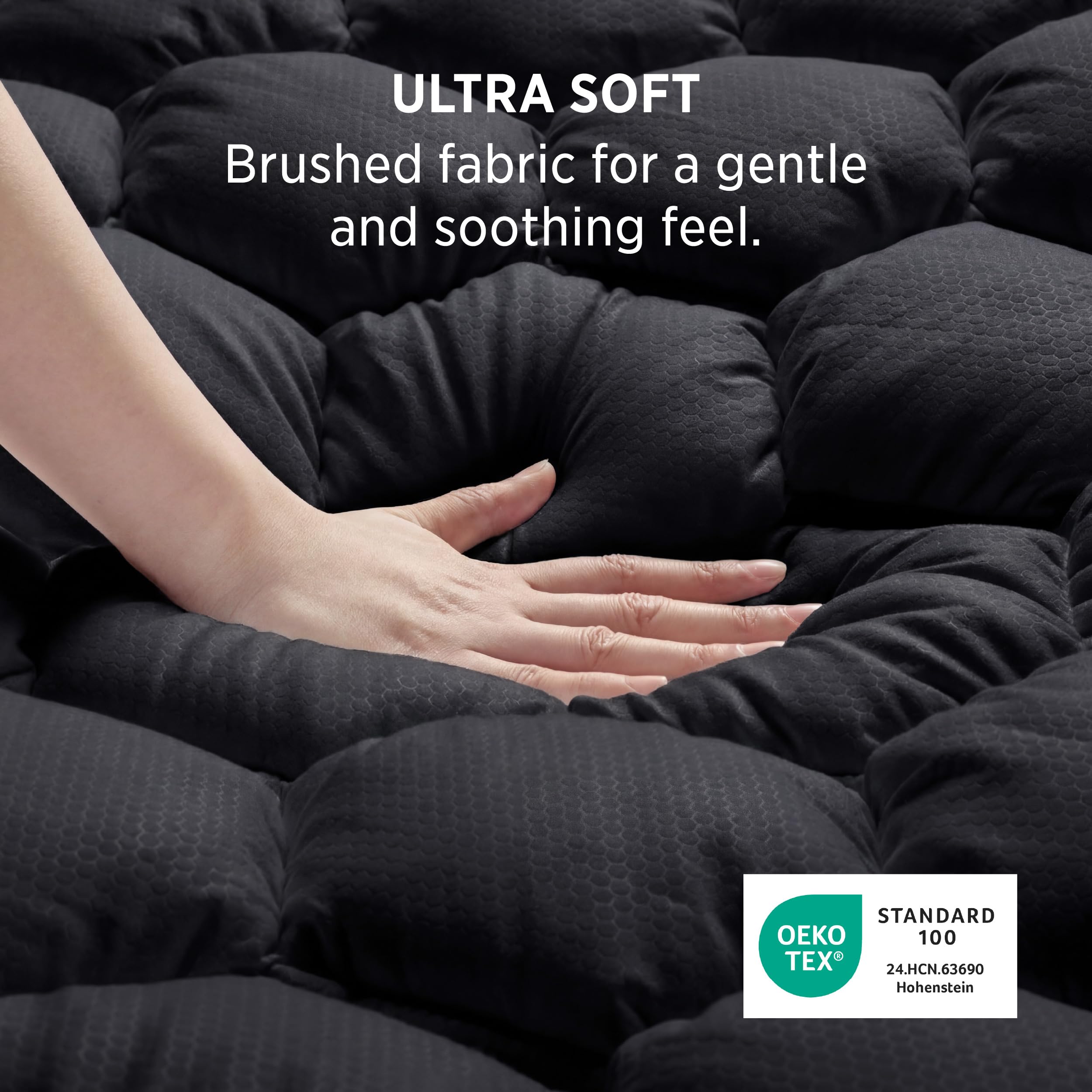 Bedsure close-up of brushed microfiber surface offering soft, quiet sleep feel