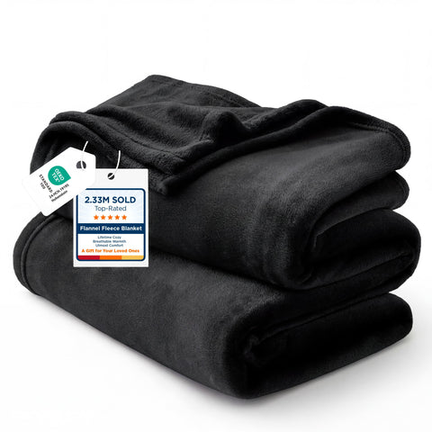 Bedsure black blanket front view showing full queen coverage and cozy look