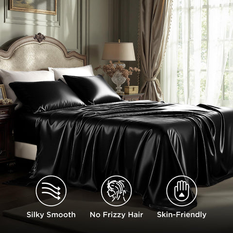 Bedsure close-up of satin texture revealing smooth surface to reduce hair friction