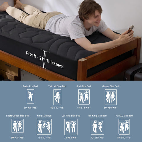 Bedsure side profile on mattress highlighting low-profile support and even coverage