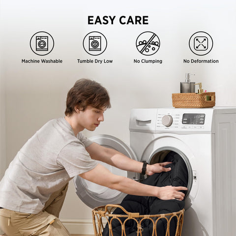 Bedsure washcare label close-up showing machine-washable instructions for easy upkeep