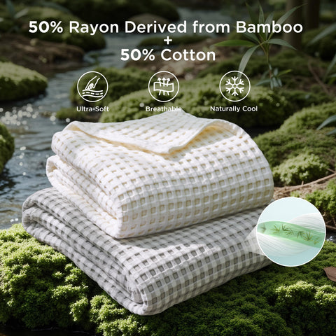 Bedsure close-up waffle texture highlighting breathable weave and soft touch