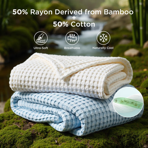 Bedsure waffle texture close-up highlighting breathable weave for cooling