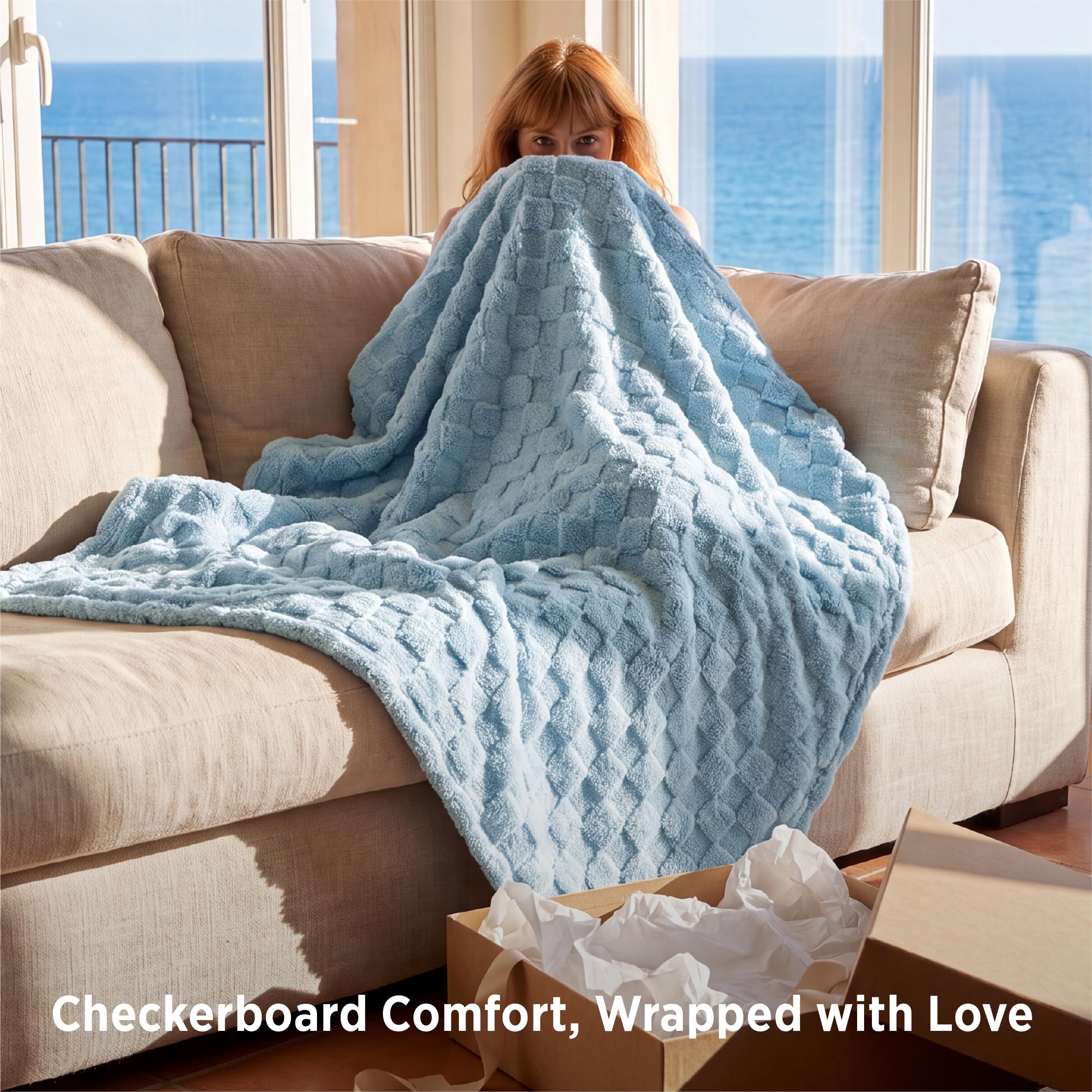 Bedsure blanket draped over sofa demonstrating warmth and living room style