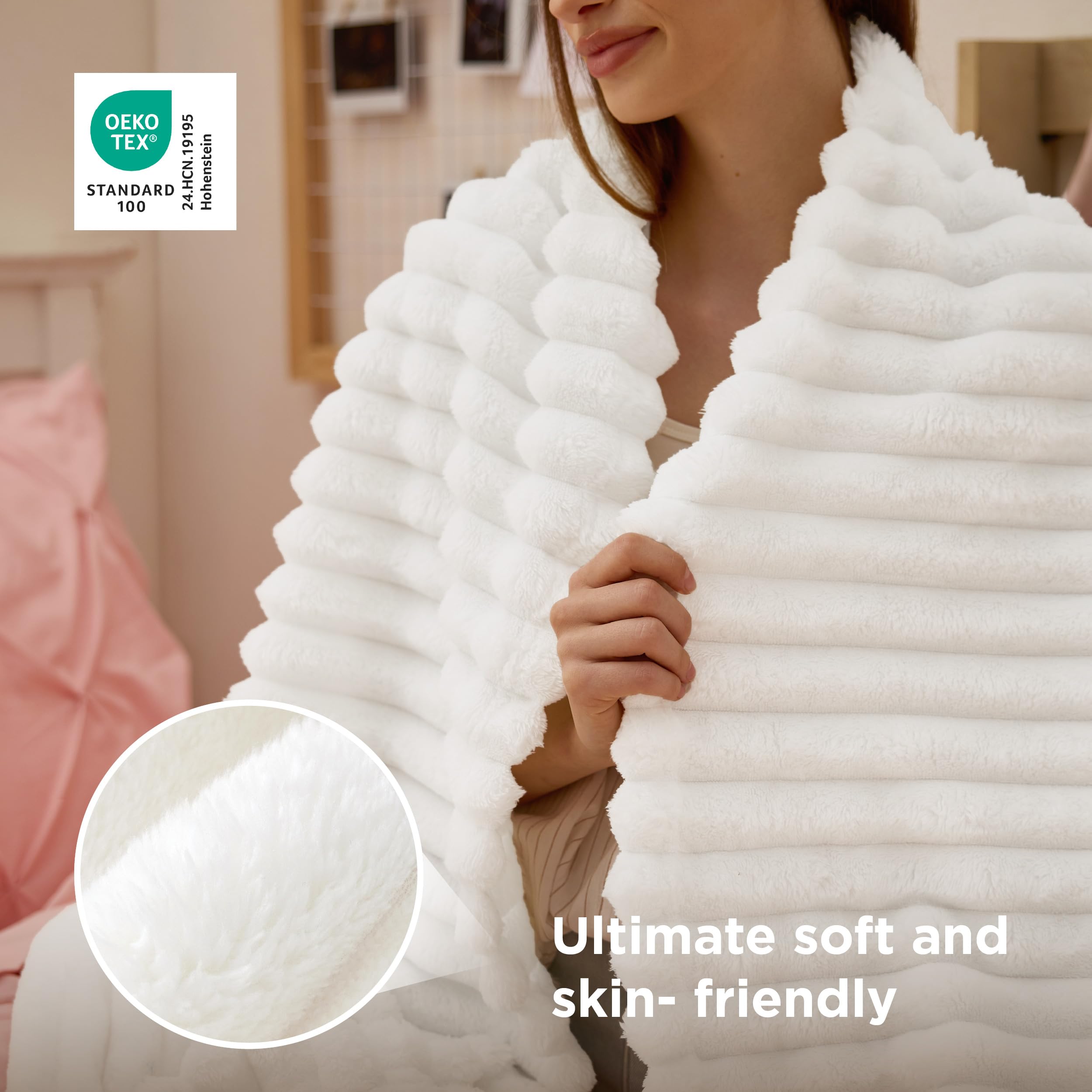 Bedsure neatly folded blanket showing thickness and generous dimensions, ready for storage