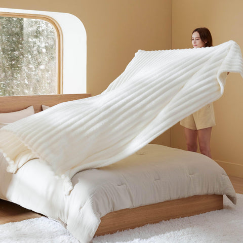 Bedsure folded blanket displaying scale and easy storage advantage