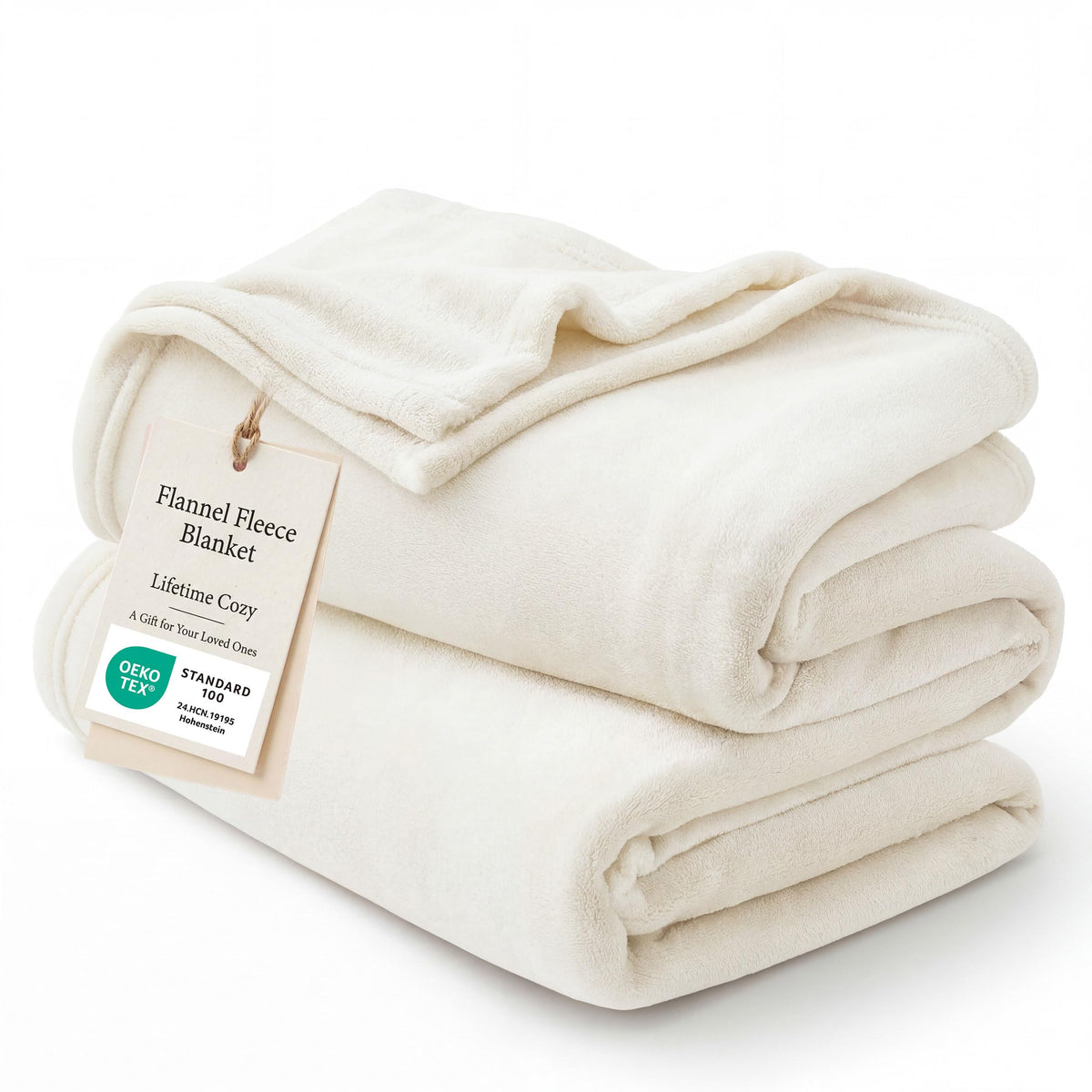 bedsure cream blanket front view showing plush softness and cozy look